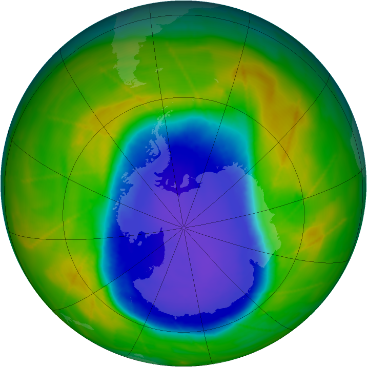Antarctic ozone map for 02 November 2009